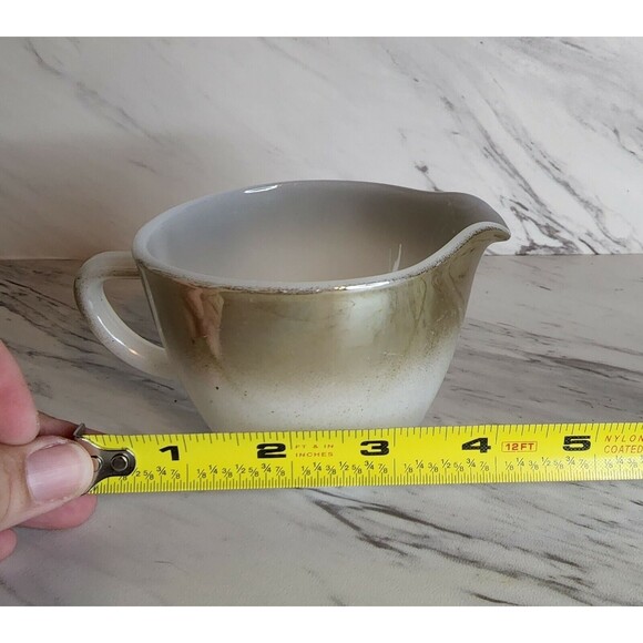 Vintage Federal Glass Mesa Moss Milk Glass Creamer Cup With Silver Rim Retro - Picture 7 of 8